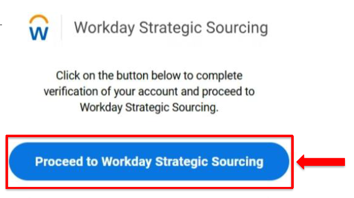Screenshot of WDSS page. A red arrow points out the button, "Proceed to Workday Strategic Sourcing"